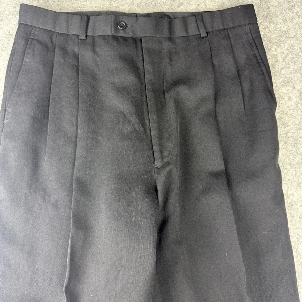 Mens Black 100% Wool Pleated Dress Pants Trousers Size 36L RN 74276